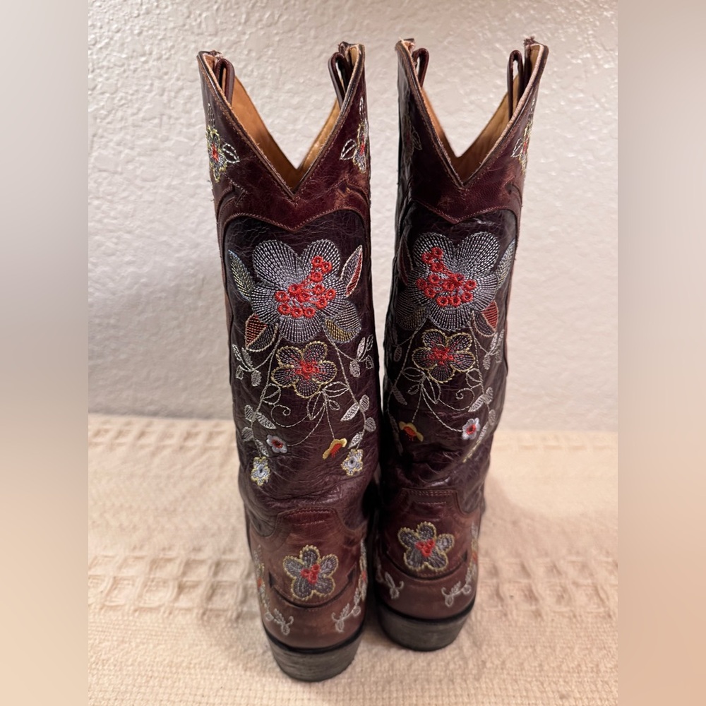 Old Gringo Bonnie Brass Floral Embroidered Leather Western Boots Brown Tall 8.5 - Picture 8 of 12